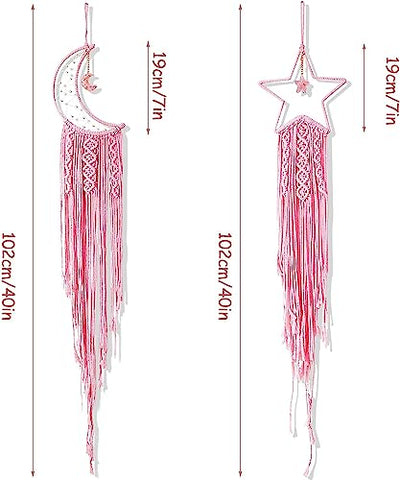 2 Stück Makramee Traumfänger Makramee Wandbehang Mond Stern Traumfänger