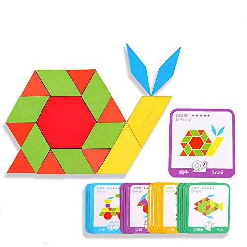 Children Geometric Shapes Wooden Puzzles - Toy puzzle with 155 geometric shapes and 24 design cards