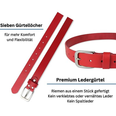 Ceinture en cuir, ceinture, 3 cm de large, rouge, 110-125 cm 