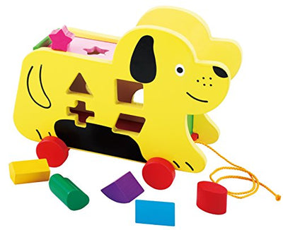 Pull-along toy wood - pull-along animal dog with string and plug-in game with wooden plug-in cube - 2 in 1 toy