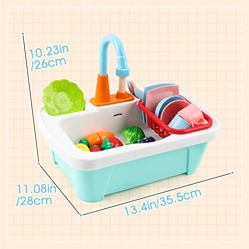 28 piece kitchen sink playset with cutting toys, kitchenware, faucet and drain