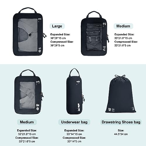 5-teiliges Kompressionskoffer-Organizer-Set für Rucksack Kompressionspackwürfel Packwürfel Kofferorganisator Packtaschen Kleidersäcke für Koffer Reiseorganisator (dunkelblau)