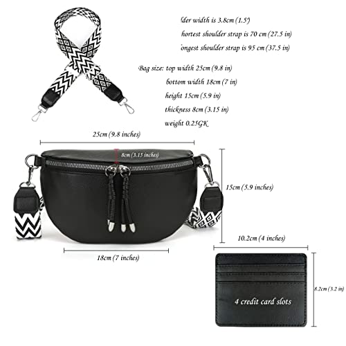 Fanny Pack Stylish Chest Bag Crossbody Bag Wide Strap Vegan Leather Black Credit Card Package Send