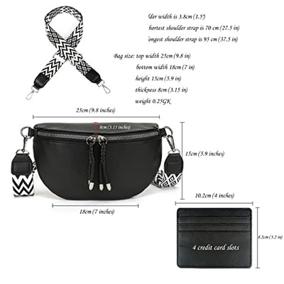 Fanny Pack Stylish Chest Bag Crossbody Bag Wide Strap Vegan Leather Black Credit Card Package Send