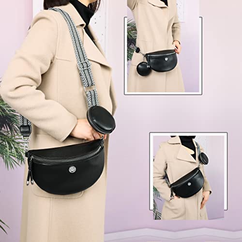 Stylish Fanny Pack Crossbody Bag Wide Strap Handbag Shoulder Bag Small Fanny Pack Modern Bags Vegan Leather Chest Bag With Coin Purse