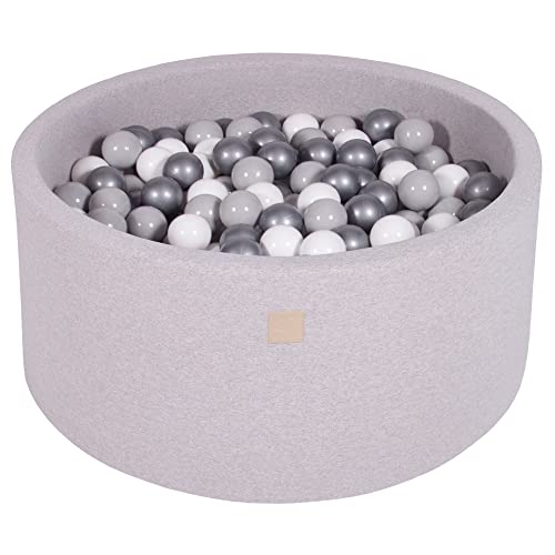 Ball Pool Baby - Round 90x40cm Baby Pool for Kids with 300 Balls, Cotton, Light Gray: White/Gray/Silver