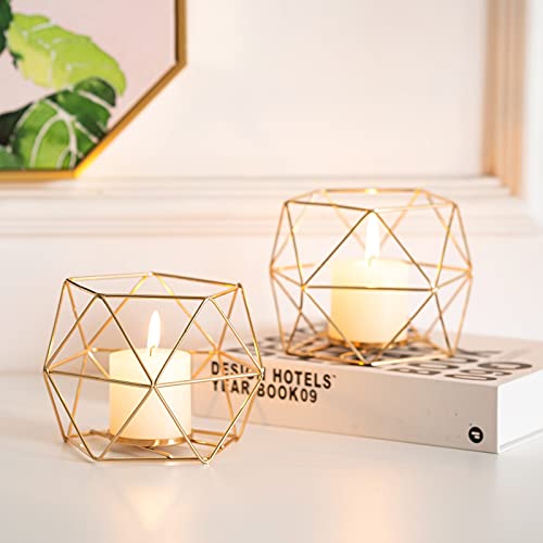 Tealight holder Candle holder Metal - Set of 2 Geometric Tealight Candle Holder Pillar Candle Lantern Modern Geo Deco