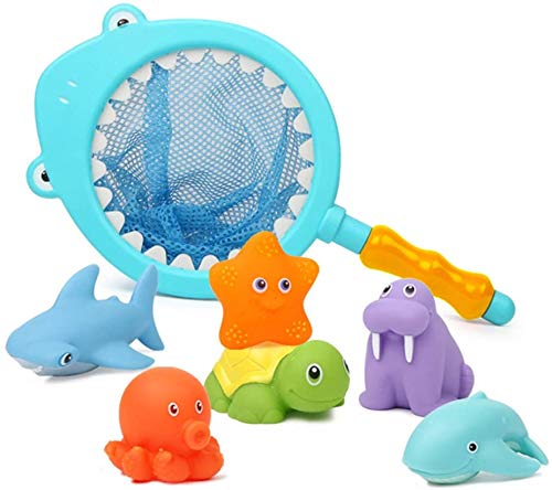 7 pièces jouets de bain bébé, jouet de bain enfants, jouet de bain avec filet de pêche