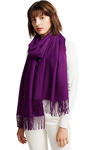 Scarf Warm Winter Autumn Plain Cotton with Tassels/Fringes, 40+ Colors Solid & Plaid Pashmina xl Scarves Purple