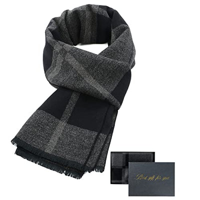 Scarf Warm Knitted Plaid Tassel Scarf Winter Long Scarves Gifts Gray Black with Packing One Size