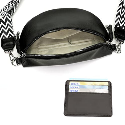 Fanny Pack Stylish Chest Bag Crossbody Bag Wide Strap Vegan Leather Black Credit Card Package Send