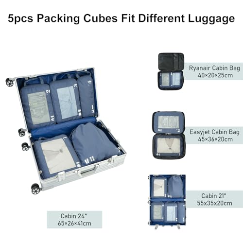 5-Piece Compression Suitcase Organiser Set for Backpack Compression Packing Cubes Packing Cubes Suitcase Organiser Packing Bags Clothes Bags for Suitcases Travel Organiser