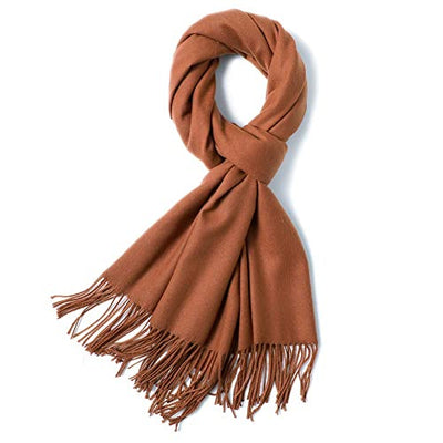 Winter Cotton Scarf Plain, Soft Winter Scarf with Fringes, Classic Scarves, Cognac