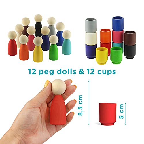 Plug in dolls in cups wooden toy sorting game