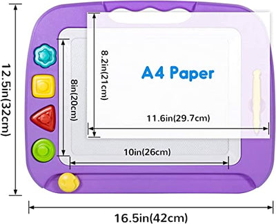 Large Magnetic Painting Board Magic Board, 42x32cm Drawing Board Magic Coloring Board with 4 Shape Stamps