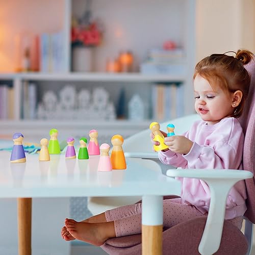 Figurines en bois arc-en-ciel : jouets Waldorf pour enfants à partir de 2 3 4 ans, jouets en bois pour enfants, cadeau d'anniversaire pour enfants, ensemble de jouets en bois avec 12 poupées en bois colorées 