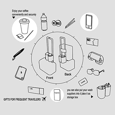 Travel Drink Holder Holds Two Coffee Cups Fits Most Suitcase Handles, Practical Travel Accessories for Travelers, Flight Attendants, Generic Gray