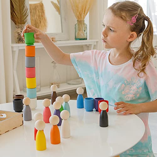 Plug in dolls in cups wooden toy sorting game