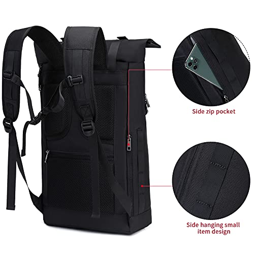 Water Repellent Laptop Backpack, Anti-Theft Roll Top Backpacks Daypacks, School Backpack Daypack Trekking Backpacks for Leisure Job Outdoor Black