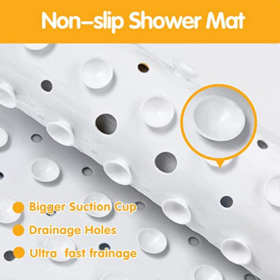 Tapis de bain pour baignoire pour enfants - Tapis de bain antidérapant pour bébé - Extra long - Tapis de sol antidérapant pour salle de bain, douche pour tout-petits - Avec ventouses et trous de drainage