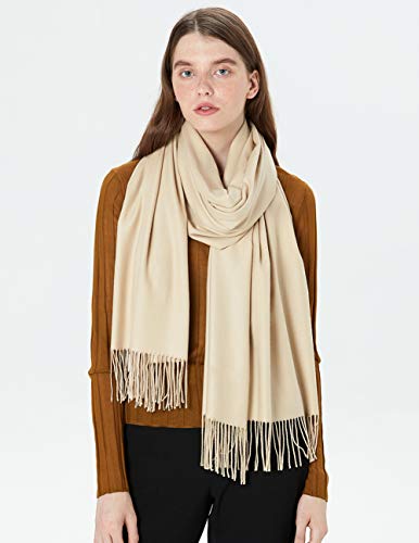 Scarf Warm Winter Autumn Plain Cotton with Tassels/Fringes, 40+ Colors Solid & Plaid Pashmina xl Scarves Cream Brown