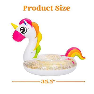 Inflatable Unicorn & Flamingo Pool Float with Glitter 35.5" (2 Sets)