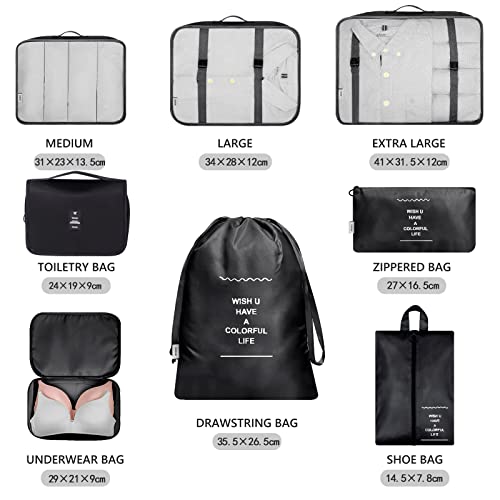 8-Piece Packing Cubes, Clothes Bags, Suitcase Organiser for Holidays and Travel, Packing Cube Set, Travel Cube, Organiser System for Suitcases