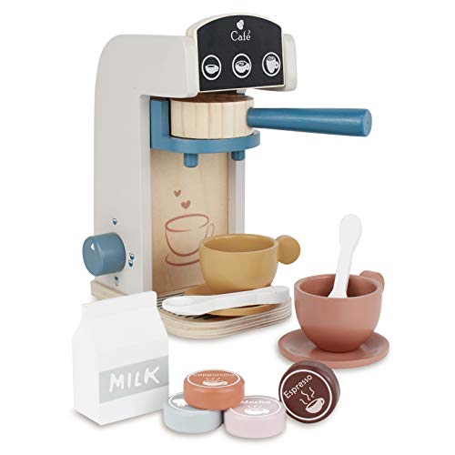 Wooden Coffee Maker Set, Coffee Maker Play Set - Wood Deluxe Play Kitchen Set with Accessories (13 Pieces)