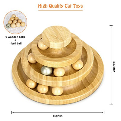 Cat Toy Self Occupation, Interactive Wooden Cat Toy THREE Tiers Rotatable Smart Track Ball Rocking Roller With Bells