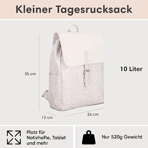 Backpack Small Beige Pattern - Ida - Small backpack for leisure, university or city - With laptop compartment (up to 13 inches) - Elegant & Sustainable - Water repellent