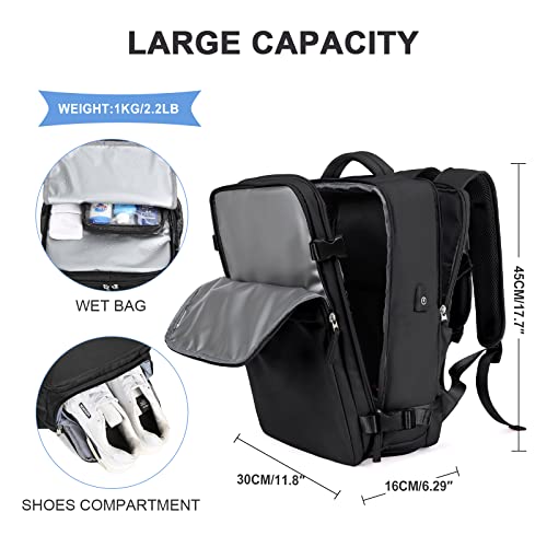 Sac de cabine pour EasyJet 45x36x20, sac à dos de voyage Ryanair avec port USB, sac à dos d'avion, bagage à main, sac à dos pour ordinateur portable, sac à dos décontracté 