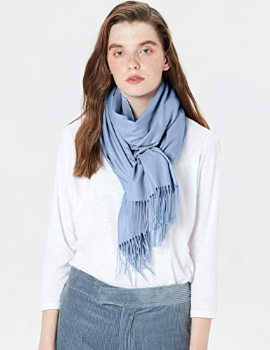 Écharpe chaude hiver automne en coton uni avec glands/franges, plus de 40 couleurs unies et à carreaux Pashmina xl écharpes bleu ciel 