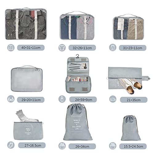 Travel Suitcase Organizer Set 9-Piece Packing Cubes