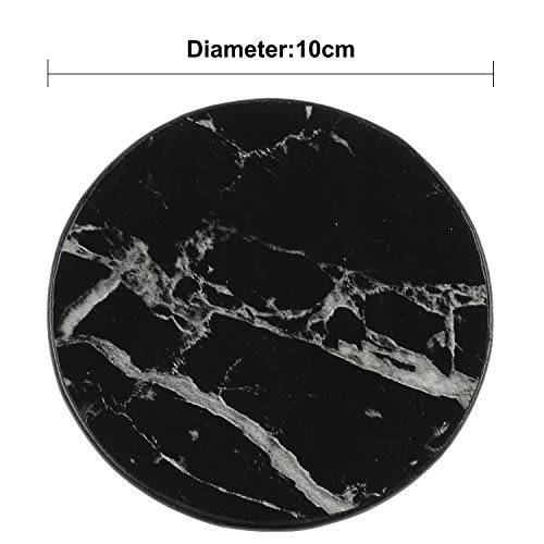 Coaster Black PU Leather Round Coaster Marble Pattern Set Of 6 For Glasses