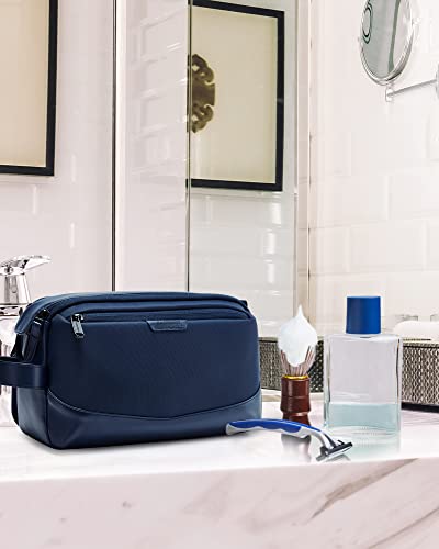 Toiletry Bag, Leather Travel Culture Organizer, Dopp Kit Waterproof Shaving Bag for Culture Accessories, Navy Blue