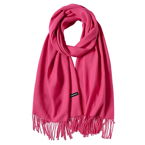 Scarf Warm Autumn Plain Cotton with Tassels/Fringes, 40+ Colors Plain & Plaid Pashmina xl Scarves, Pink Red