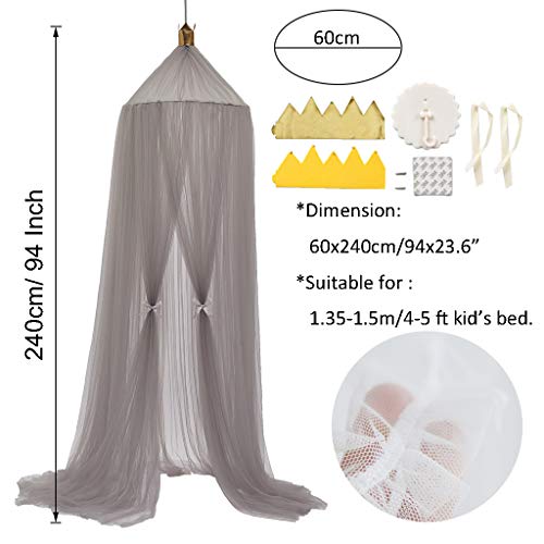 Children's Bed Canopy Baby Bed Canopy Princess Mosquito Net Nursery Playroom Decor Dome Premium Yarn Netting Curtains Grey