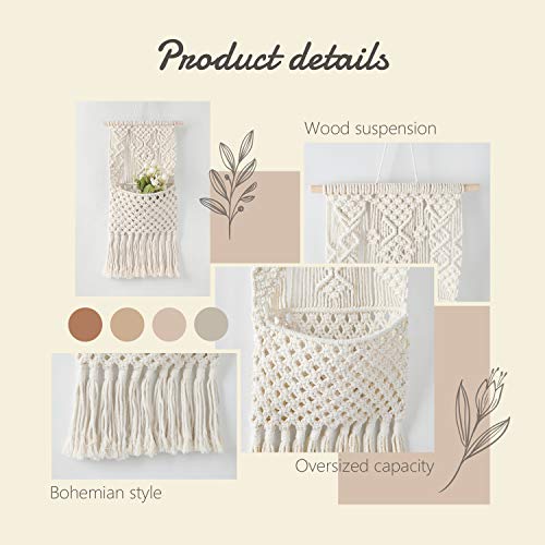 Macramé Magazine Storage Organizer Post Holder Wall Mount Cotton Woven Hanging Pocket