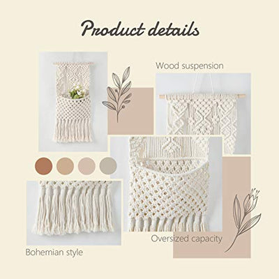 Macramé Magazine Storage Organizer Post Holder Wall Mount Cotton Woven Hanging Pocket