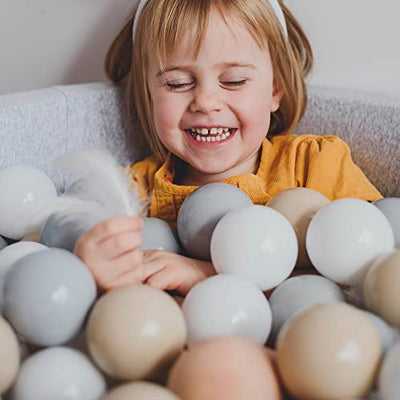 Bain à balles rond en mousse souple 90 x 30 cm avec 200 balles pour bébés et tout-petits - Essentiels pour parc et salle de jeux pour bébé, bains à balles en mousse pour enfants, velours, gris bleu : blanc/transparent 