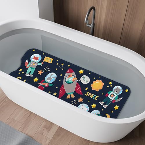 Tapis de bain pour baignoire pour enfants - Tapis de bain antidérapant pour bébé - Extra long - Tapis de sol antidérapant pour salle de bain, douche pour tout-petits - Avec ventouses et trous de drainage