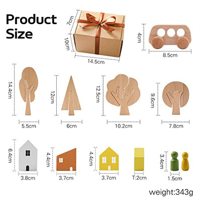 10 pieces wooden toys trees and houses set