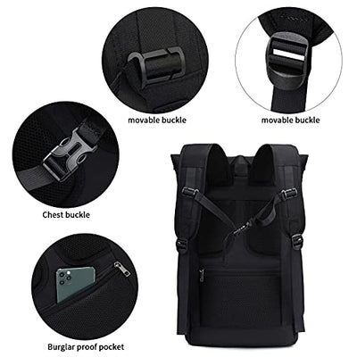 Water Repellent Laptop Backpack, Anti-Theft Roll Top Backpacks Daypacks, School Backpack Daypack Trekking Backpacks for Leisure Job Outdoor Black