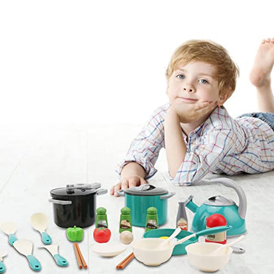 Kitchen Toy Set, Kids Role Play Pretend, Cookware Cooking Utensils Pan Kit, Kitchen Accessories Cooking Pots and Pans