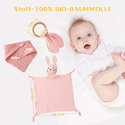 Baby gift for birth  baby gift set newborn gift with 100% cotton cuddle cloth - bib - teething ring - muslin cloth