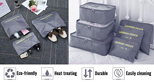 Kofferorganisator, 8-in-1-Set Gepäckorganisator, wasserdichte Reisekleidersäcke mit 2 Schuhsäcken, 3 Packwürfeln und 3 Aufbewahrungsbeuteln, für Kleidung, Schuhe, Kosmetika, grau