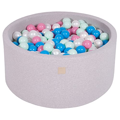 Ball Pool Baby - Round 90x40cm Baby Pool for Kids with 300 Balls, Cotton, Light Gray: Blue/White Pearl/Light Pink/Mint