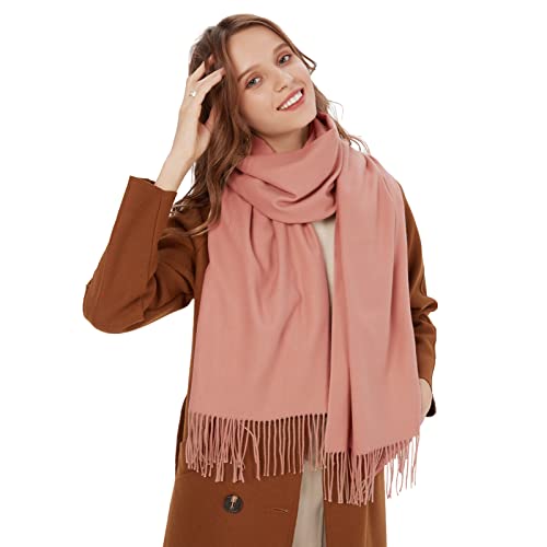 Scarf Warm Autumn Plain Cotton with Tassels/Fringes, 40+ Colors Plain & Plaid Pashmina xl Scarves, Light Pink