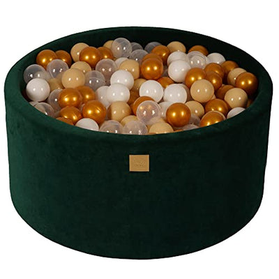 Ball Pool Baby - Rundes 90x40cm Babybecken für Kinder mit 200 Bällen, Samt, dunkelgrün: