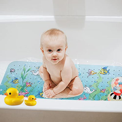 Children's bath mat, anti-slip mat 100 x 40 cm Shower mat Shower mat Non-slip bath mat Navy motifs